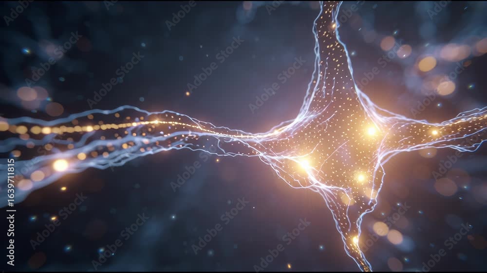 Poster exploring the intricate connections of neurons in a vibrant digital representation of the nervous sy