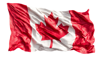 Waving Canadian flag with a detailed textured red maple leaf symbol