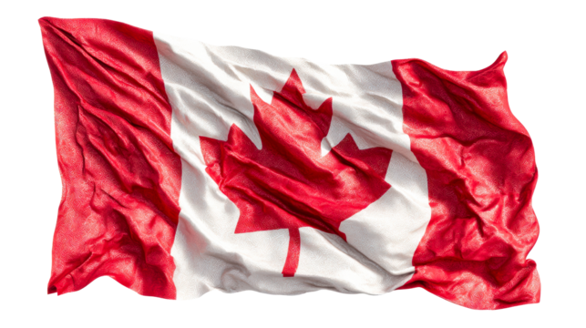 Waving Canadian flag with a detailed textured red maple leaf symbol