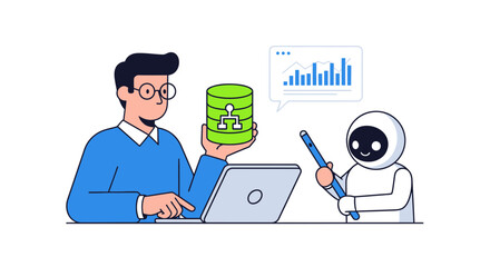 Data scientist working with AI on database management and visualization