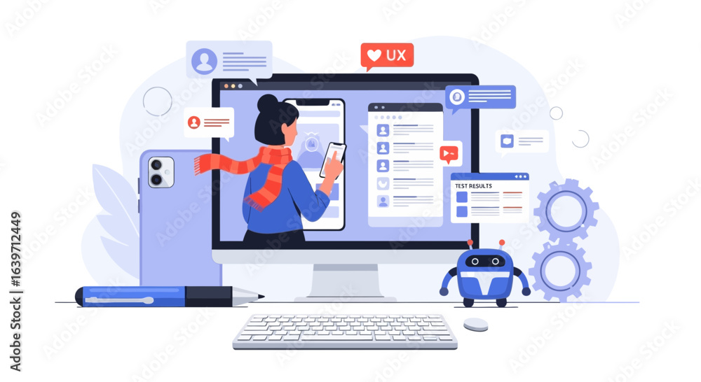 Poster digital interface design process and ux analysis presentation concept