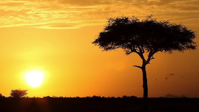 Wildebeest silhouetted against sunrise in the Masai Mara Game Reserve.