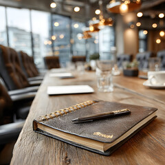 Empty Boardroom Table with Chairs, Focus on Center