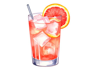 Refreshing Grapefruit Cocktail: Watercolor Illustration of a Pink Drink
