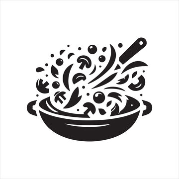 black wok cooking vegetables clip art preview