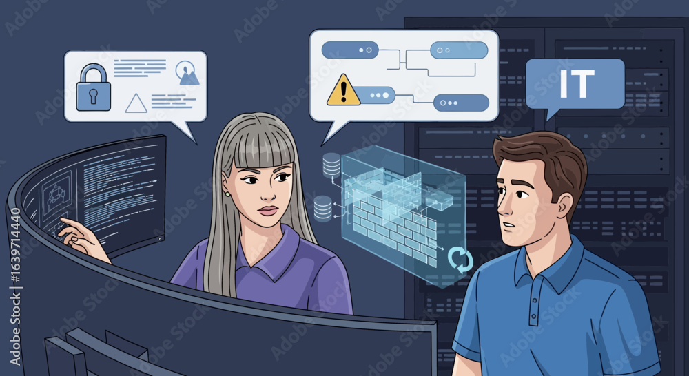 Poster it security team working on cybersecurity infrastructure system vulnerability