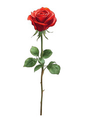 A single, vibrant red rose, sharply detailed against a black background. 