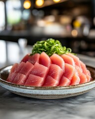 Plate of Diced Tuna with Green Garnish