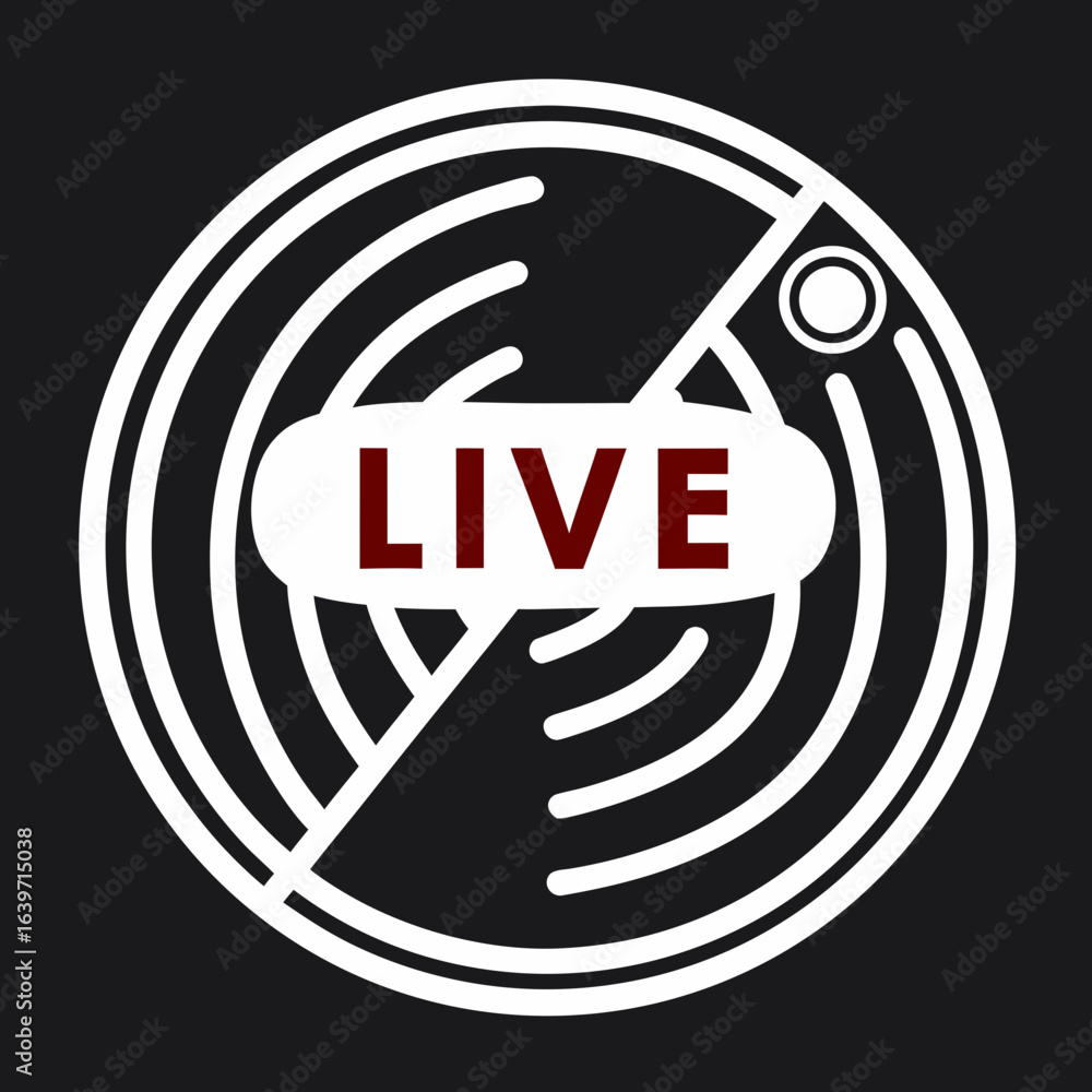 Poster modern abstract graphic design featuring the word live prominently displayed within a circular emble