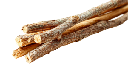 Bunch of natural rough textured bark covered woody branches for crafting