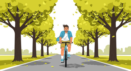Serene bike ride through a park with autumnal trees in graphic illustration