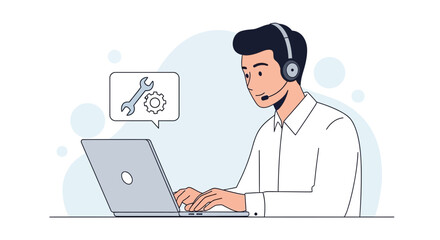 Technical support agent working on laptop delivering customer assistance