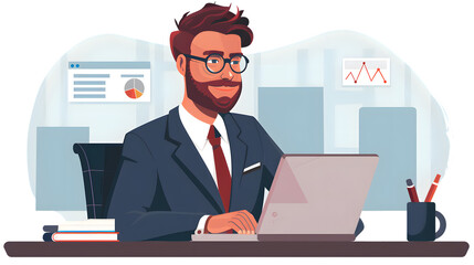 Professional Businessman Working on Laptop Computer