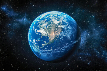 Obraz premium A breathtaking view of Earth taken from space, highlighting glowing cities and natural landscapes against the backdrop of the cosmos