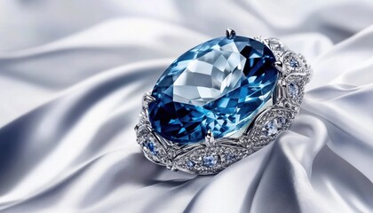Luxurious Oval Blue Gemstone Ring on Silver Band with Filigree diamond and white diamonds jewellery