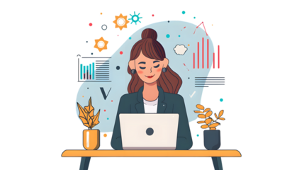 Professional Businesswoman Engaged in Online Activities Illustration