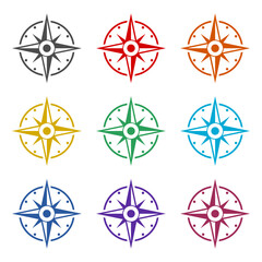 Compass logo icon isolated on white background. Set icons colorful