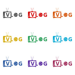 Creative logo for video vlog or channel icon isolated on white background. Set icons colorful