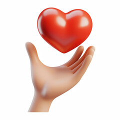 Obraz premium Hand holding floating heart 3D render isolated on transparent background
