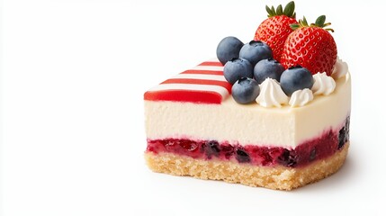 Patriotic Cheesecake Slice with Berries and Whipped Cream