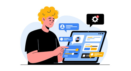 Digital Interaction on Laptop: Man engaging with virtual interface on device