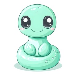 Cute light mint green cartoon creature sits in a ring.
