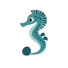 Naklejka premium Cute teal seahorse illustration on a white background.