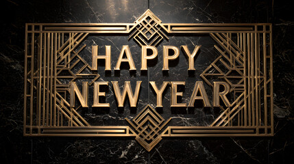 Happy New Year Text in Art Deco Style