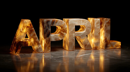 April in Glowing Amber 3D Text on Dark Marble Background