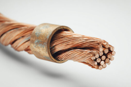 Electrical power cable on white background. Copper wire is the electric conductor of urban society