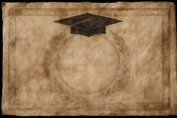 Academic cap on aged parchment with open central space