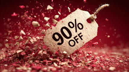 90% off stamp crushing price tag with flying debris