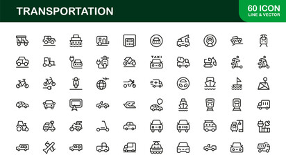 Transportation Modern Line Icon pack– Professional Minimal Vector Icons for Travel, Vehicles, and Logistics