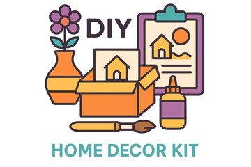 DIY home decor kit with paintbrush, flowers, and design templates DIY home decor kit