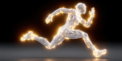 Fototapeta premium A glowing figure of a runner showcases speed and energy essence.