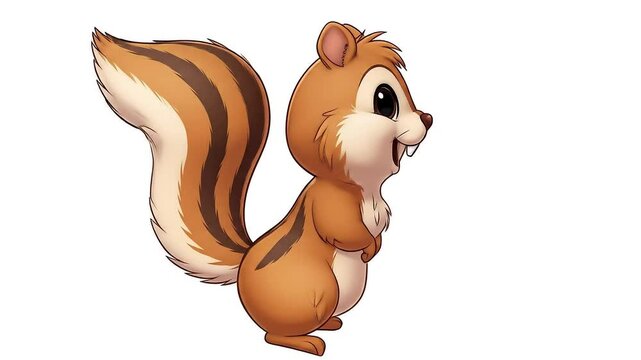 Cartoon Chipmunk Standing Smiling with Large Tail on White Background