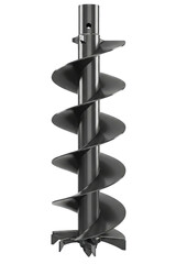 Close-up of a black metal spiral auger bit for drilling isolated on a transparent background