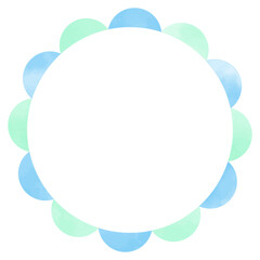 水彩のおしゃれなベクターのサークルフレーム　花　青　ミント