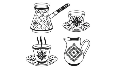 Coffee Cup, Turkish Coffee Pot and Carafe Sketches