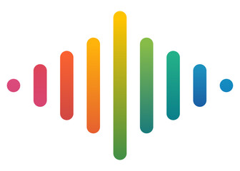 A colorful graphic of a sound wave with a rainbow of colors. The graphic is designed to represent the idea of music and sound.