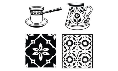 Coffee Cup, Turkish Coffee Pot and Carafe Sketches