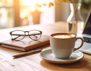 Cozy Workspace with Coffee and Notebook