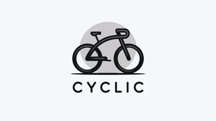 A minimalistic black bicycle graphic with a gray circle behind it and the word cyclic below it