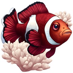Detailed illustration of a vibrant clownfish with coral.