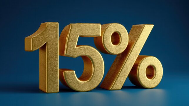 Fifteen Percent Off Sale Discount Offer Standing in Gold