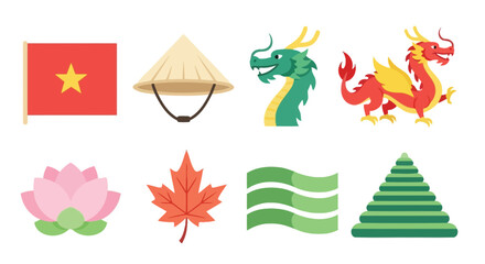 Vietnam culture symbols icons set vector illustration design