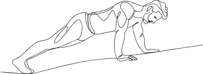  single one line drawing man doing push up with fitness on eps white background