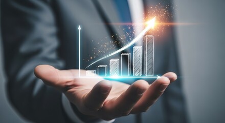 Business growth chart emerging from a hand