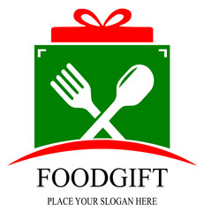 Food gift vector logo template. This design use spoon and box symbol. Suitable for gift.