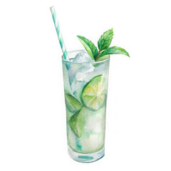 Refreshing mojito cocktail with lime and mint isolated on transparent background